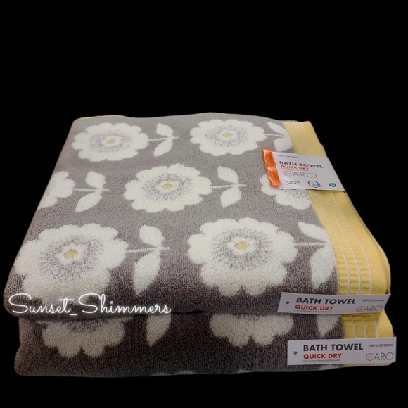 6pc Caro Home Daisy Flower Honey Gray Bath Hand Tip / Washcloth Towel Set NEW - Picture 5 of 10